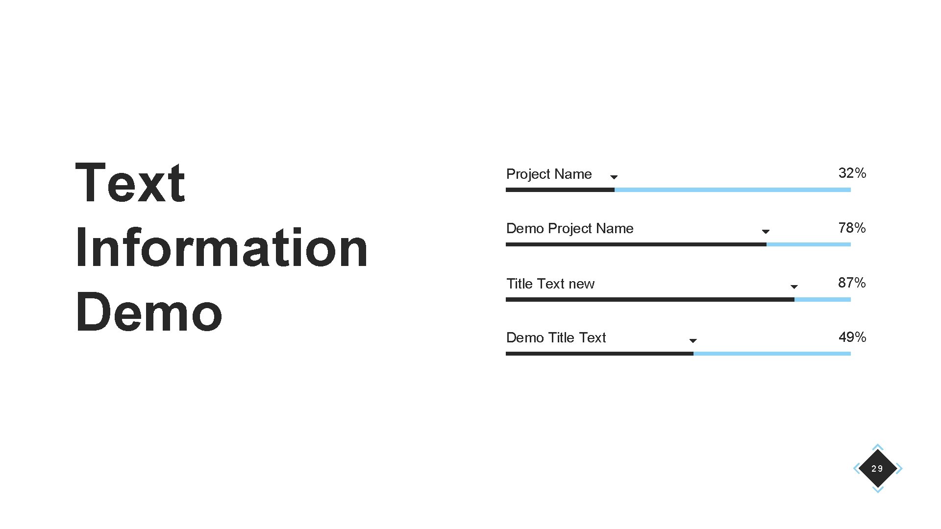 Text Information Demo Project Name 32% Demo Project Name 78% Title Text new 87%