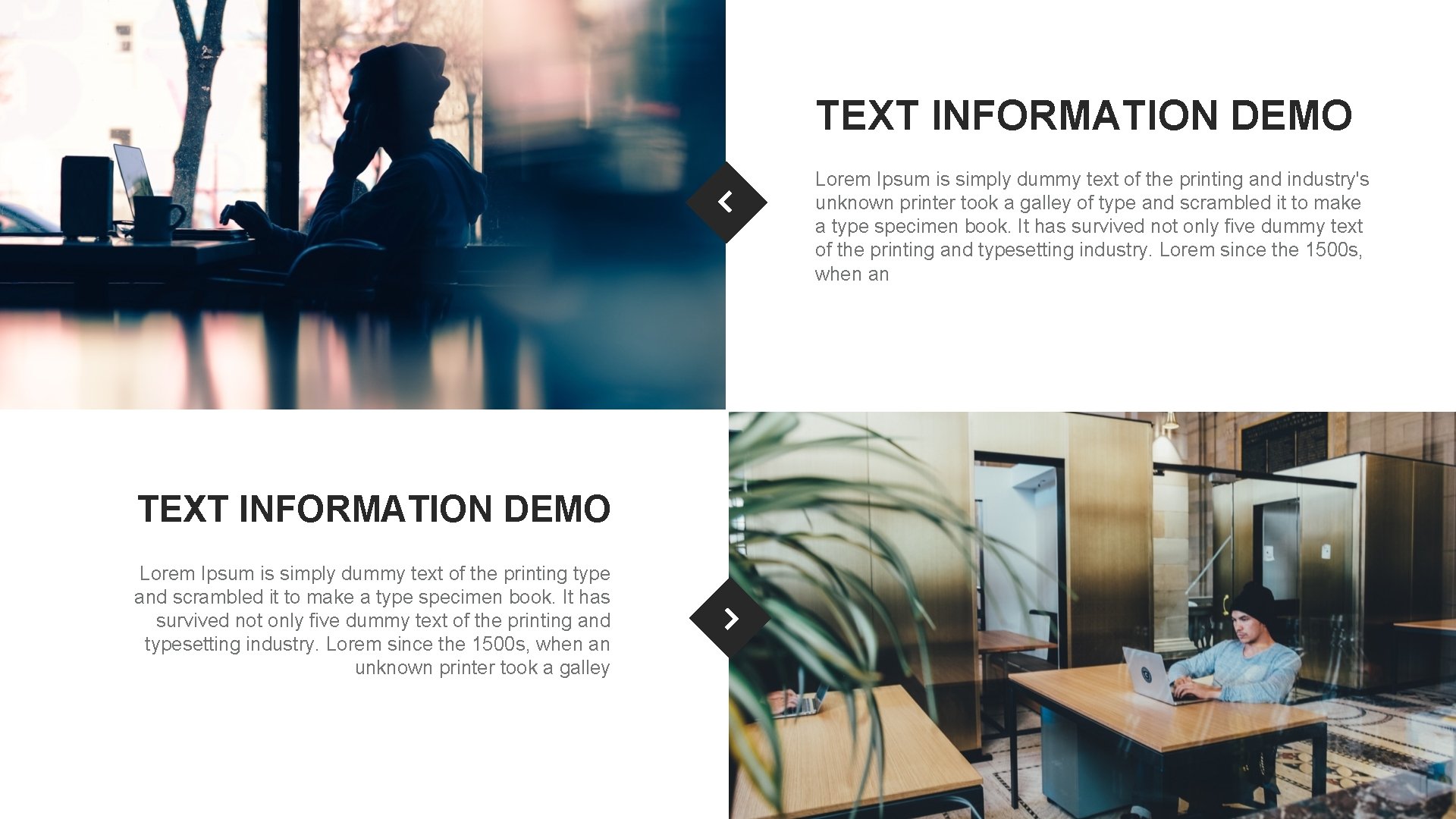 TEXT INFORMATION DEMO Lorem Ipsum is simply dummy text of the printing and industry's