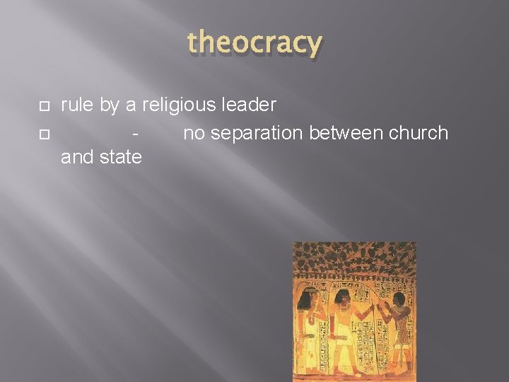 theocracy rule by a religious leader no separation between church and state 