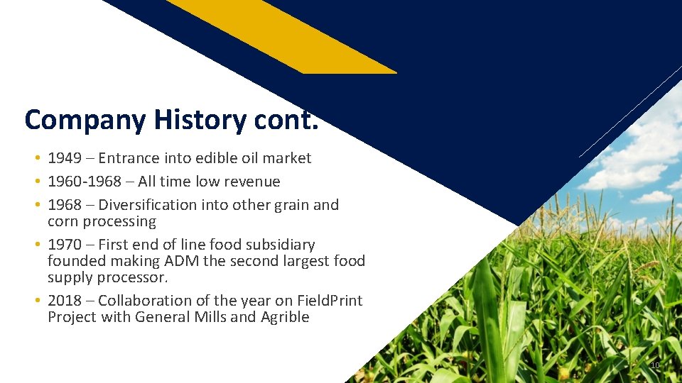 FR Company History cont. • 1949 – Entrance into edible oil market • 1960