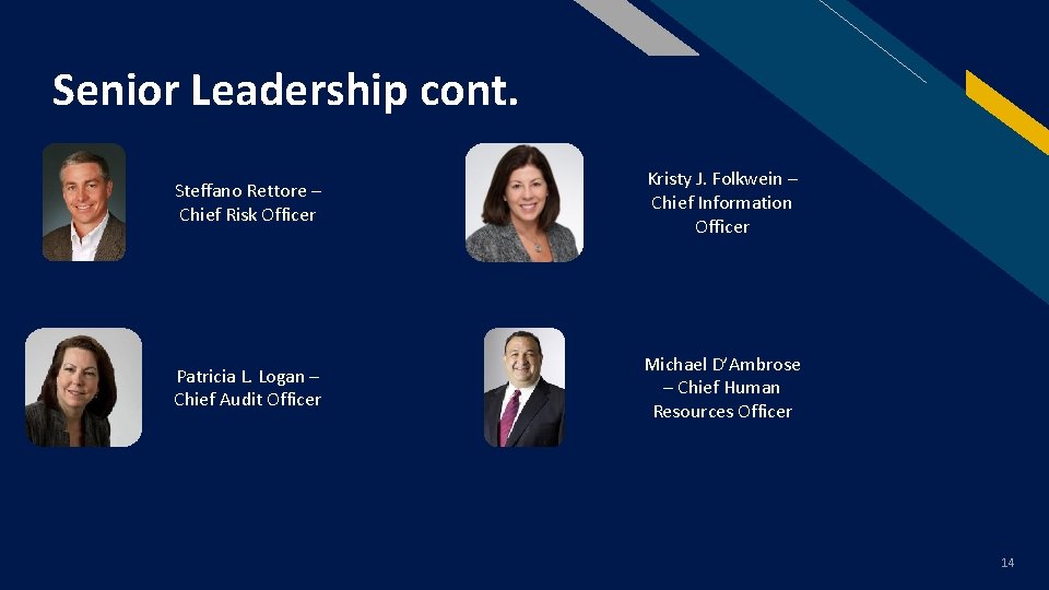 FR Senior Leadership cont. Steffano Rettore – Chief Risk Officer Kristy J. Folkwein –