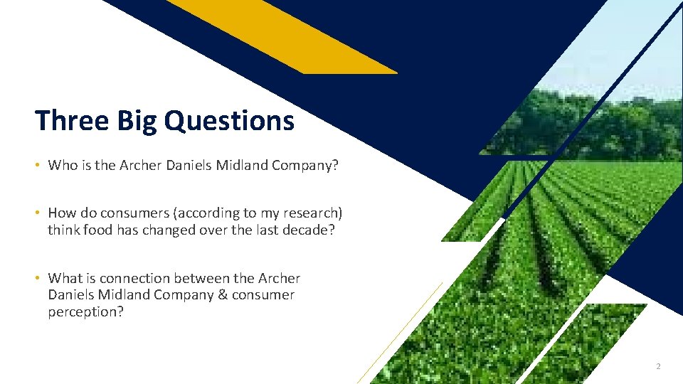 Three Big Questions • Who is the Archer Daniels Midland Company? • How do
