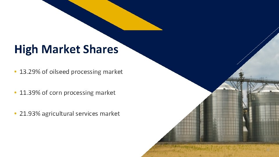 FR High Market Shares • 13. 29% of oilseed processing market • 11. 39%