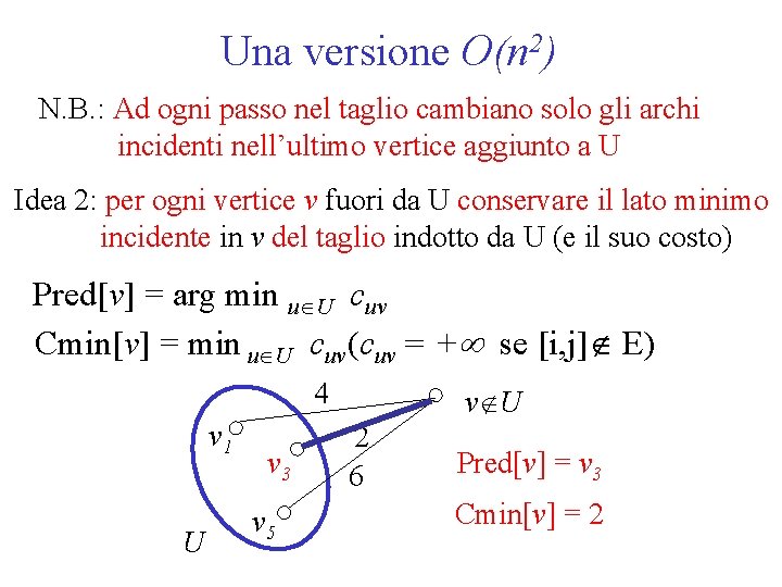 Una versione O(n 2) N. B. : Ad ogni passo nel taglio cambiano solo