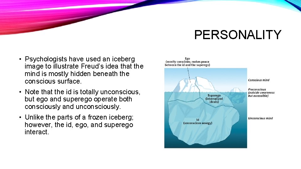 PERSONALITY • Psychologists have used an iceberg image to illustrate Freud’s idea that the