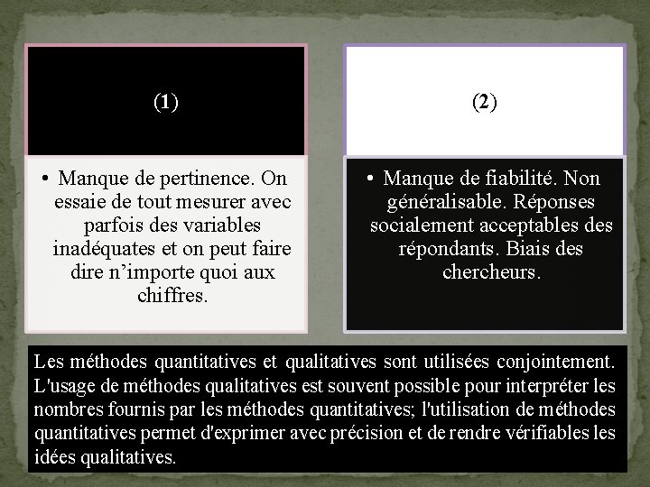 (1) (2) • Manque de pertinence. On essaie de tout mesurer avec parfois des