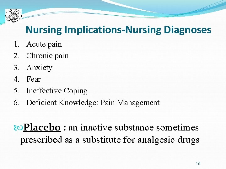 Nursing Implications-Nursing Diagnoses 1. 2. 3. 4. 5. 6. Acute pain Chronic pain Anxiety