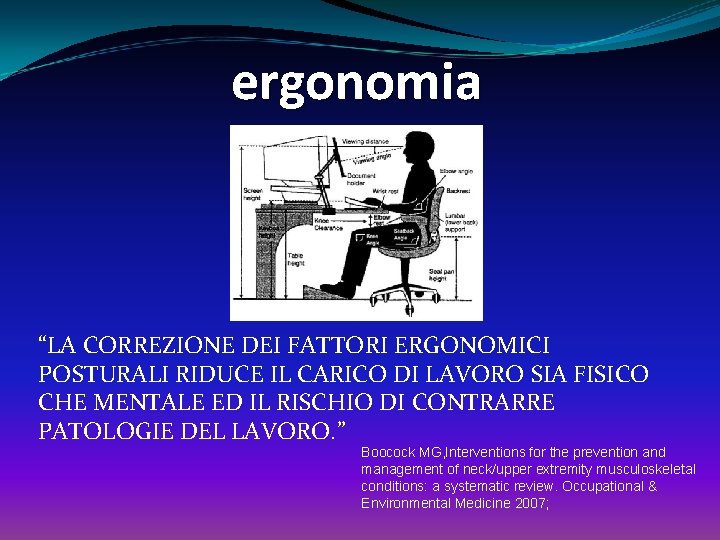 ergonomia “LA CORREZIONE DEI FATTORI ERGONOMICI POSTURALI RIDUCE IL CARICO DI LAVORO SIA FISICO