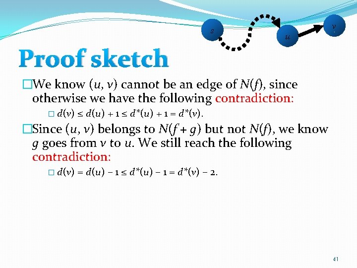 s v u Proof sketch �We know (u, v) cannot be an edge of