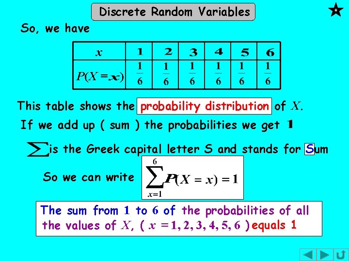 Discrete Random Variables So, we have x P(X = ) This table shows the Discrete Random Variables So, we have x P(X = ) This table shows the