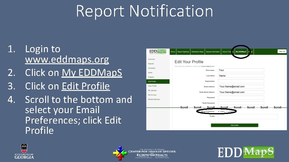 Report Notification 1. Login to www. eddmaps. org 2. Click on My EDDMap. S