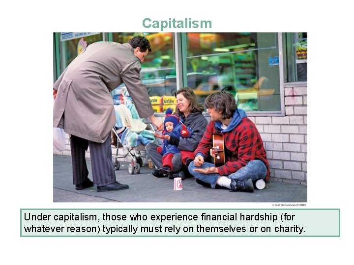 Capitalism Under capitalism, those who experience financial hardship (for whatever reason) typically must rely