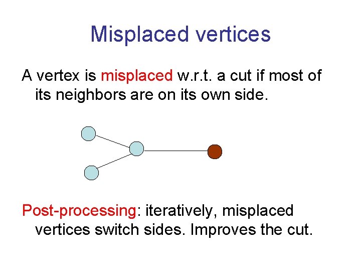 Misplaced vertices A vertex is misplaced w. r. t. a cut if most of