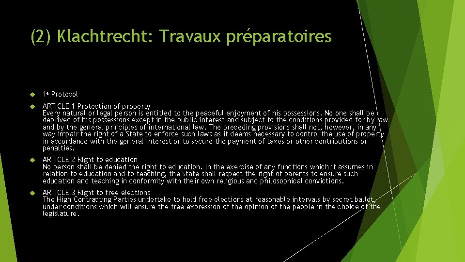 (2) Klachtrecht: Travaux préparatoires 1 e Protocol ARTICLE 1 Protection of property Every natural