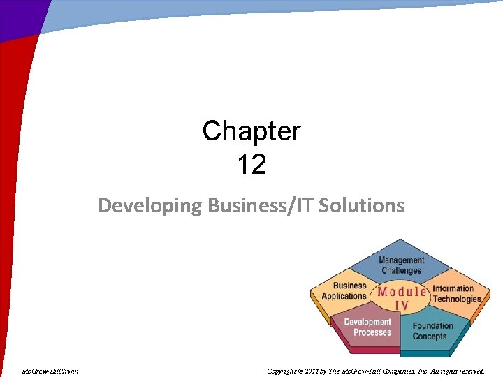 Chapter 12 Developing Business/IT Solutions Mc. Graw-Hill/Irwin Copyright © 2011 by The Mc. Graw-Hill