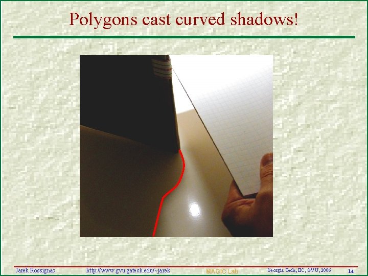 Polygons cast curved shadows! Jarek Rossignac http: //www. gvu. gatech. edu/~jarek MAGIC Lab Georgia