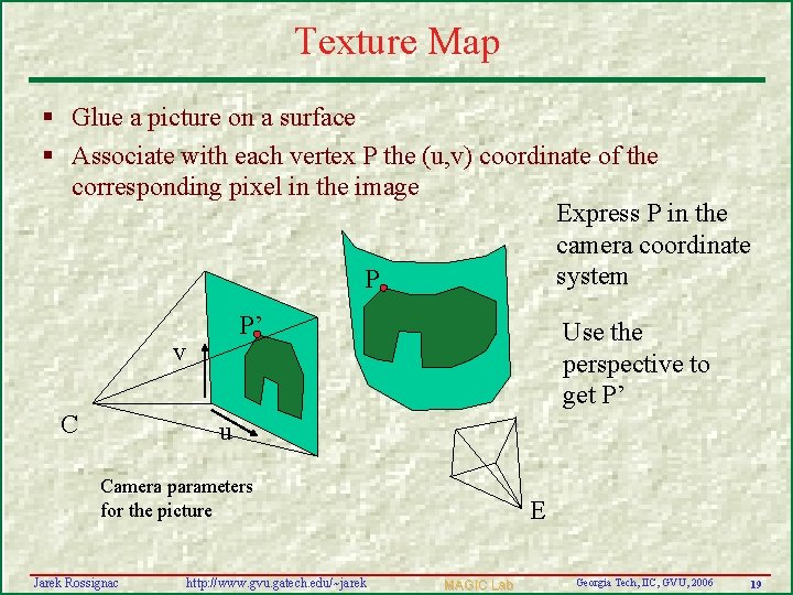 Texture Map § Glue a picture on a surface § Associate with each vertex