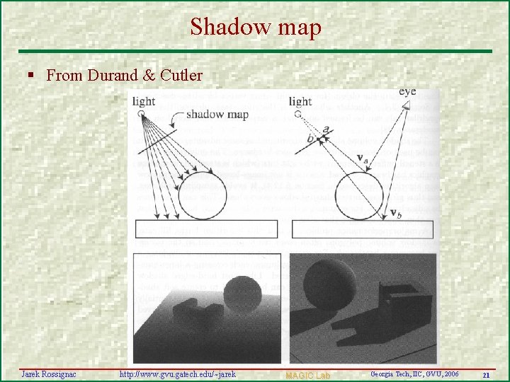 Shadow map § From Durand & Cutler Jarek Rossignac http: //www. gvu. gatech. edu/~jarek