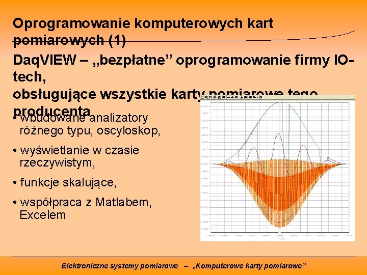 Oprogramowanie komputerowych kart pomiarowych (1) Daq. VIEW – „bezpłatne” oprogramowanie firmy IOtech, obsługujące wszystkie