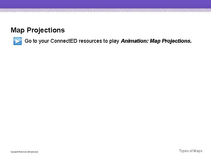 Map Projections Go to your Connect. ED resources to play Animation: Map Projections. Copyright