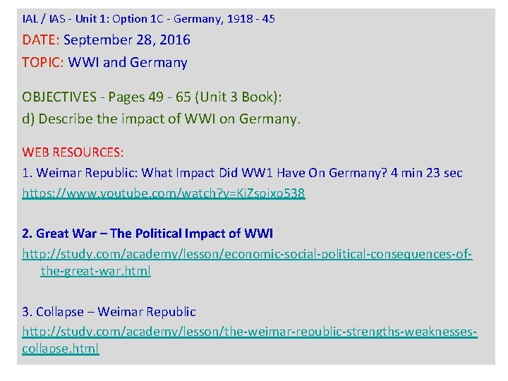 IAL / IAS - Unit 1: Option 1 C - Germany, 1918 - 45