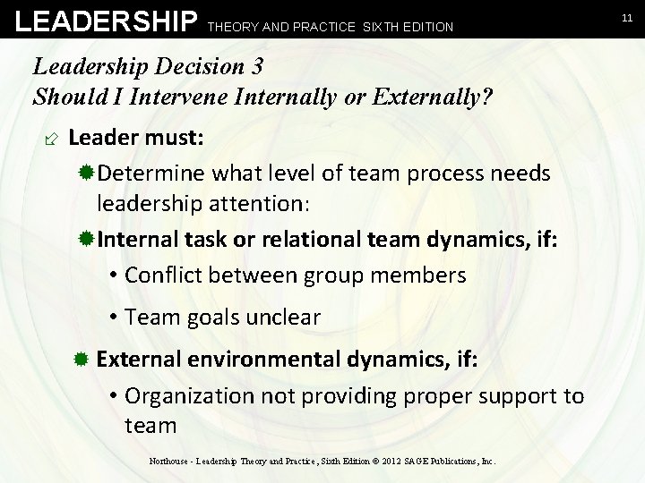 LEADERSHIP THEORY AND PRACTICE SIXTH EDITION Leadership Decision 3 Should I Intervene Internally or