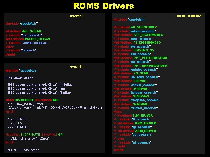 ROMS Drivers ocean_control. F master. F #include “cppdefs. h” #if defined AIR_OCEAN # include