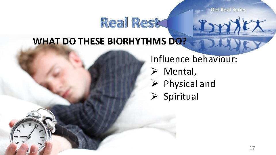 Real Rest Get Real Series WHAT DO THESE BIORHYTHMS DO? Influence behaviour: Ø Mental,