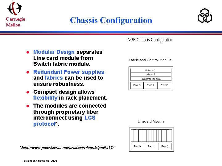 Chassis Configuration Carnegie Mellon l l Modular Design separates Line card module from Switch