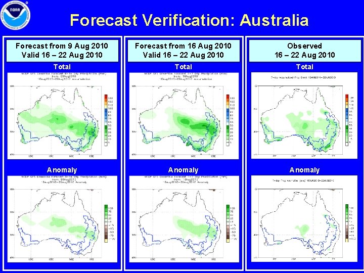 Forecast Verification: Australia Forecast from 9 Aug 2010 Valid 16 – 22 Aug 2010