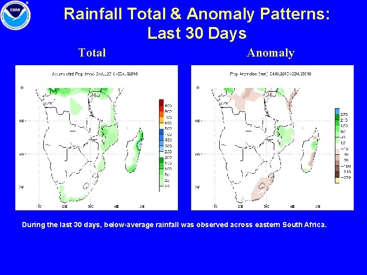 Rainfall Total & Anomaly Patterns: Last 30 Days Total Anomaly During the last 30