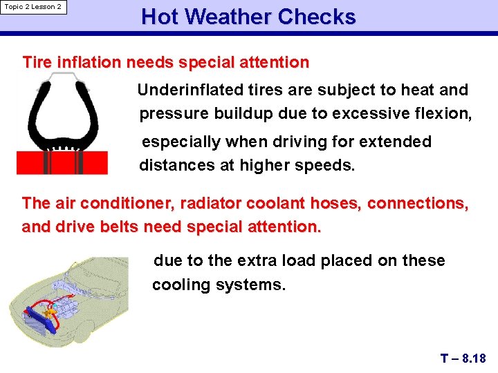 Topic 2 Lesson 2 Hot Weather Checks Tire inflation needs special attention Underinflated tires
