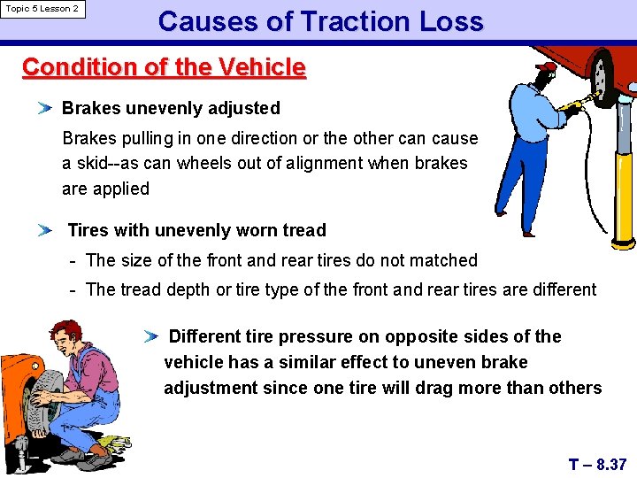 Topic 5 Lesson 2 Causes of Traction Loss Condition of the Vehicle Brakes unevenly