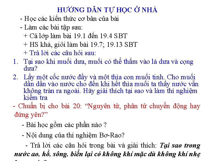 HƯỚNG DẪN TỰ HỌC Ở NHÀ - Học các kiến thức cơ bản của