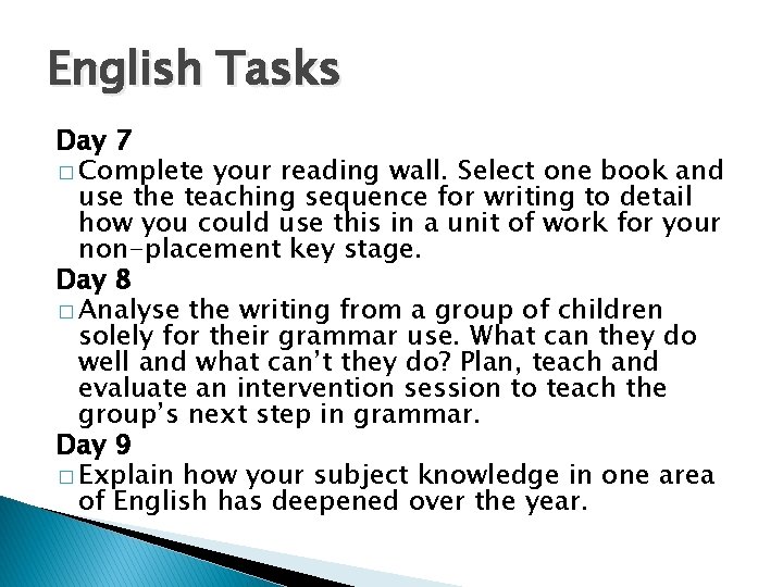 English Tasks Day 7 � Complete your reading wall. Select one book and use