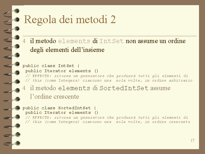 Regola dei metodi 2 4 il metodo elements di Int. Set non assume un