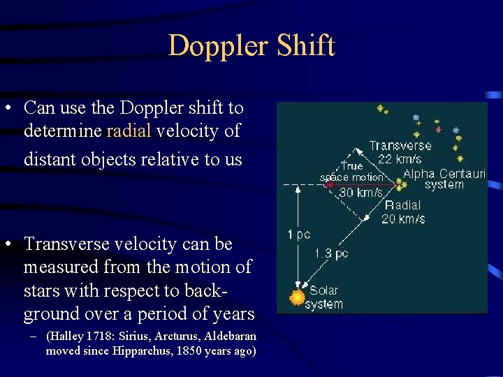 Doppler Shift • Can use the Doppler shift to determine radial velocity of distant