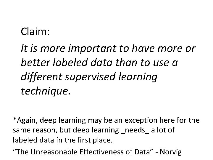 Claim: It is more important to have more or better labeled data than to