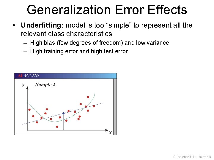 Generalization Error Effects • Underfitting: model is too “simple” to represent all the relevant