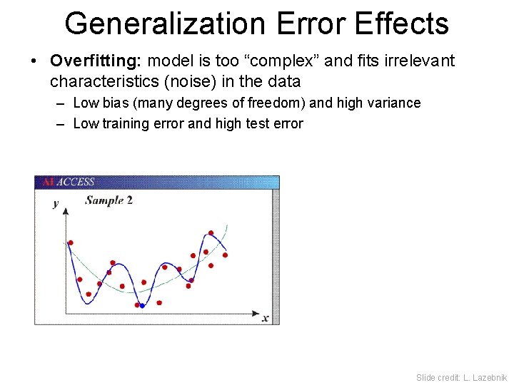 Generalization Error Effects • Overfitting: model is too “complex” and fits irrelevant characteristics (noise)