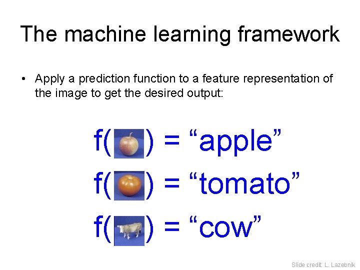 The machine learning framework • Apply a prediction function to a feature representation of