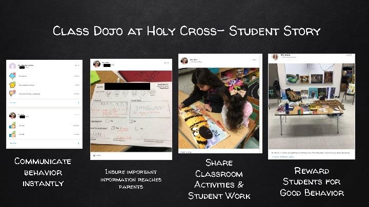 Class Dojo at Holy Cross- Student Story Communicate behavior instantly Insure important information reaches