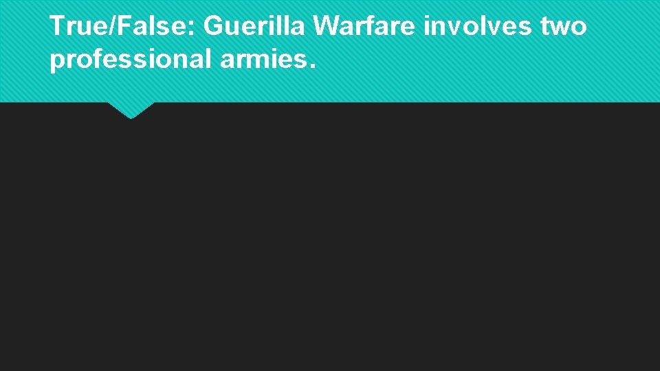 True/False: Guerilla Warfare involves two professional armies. 
