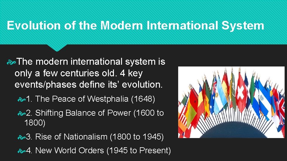 Evolution of the Modern International System The modern international system is only a few
