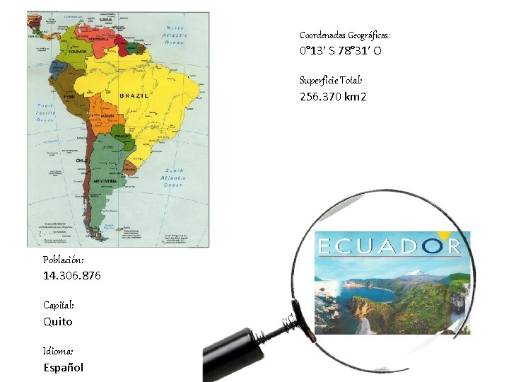 Coordenadas Geográficas: 0° 13′ S 78° 31′ O Superficie Total: 256. 370 km 2