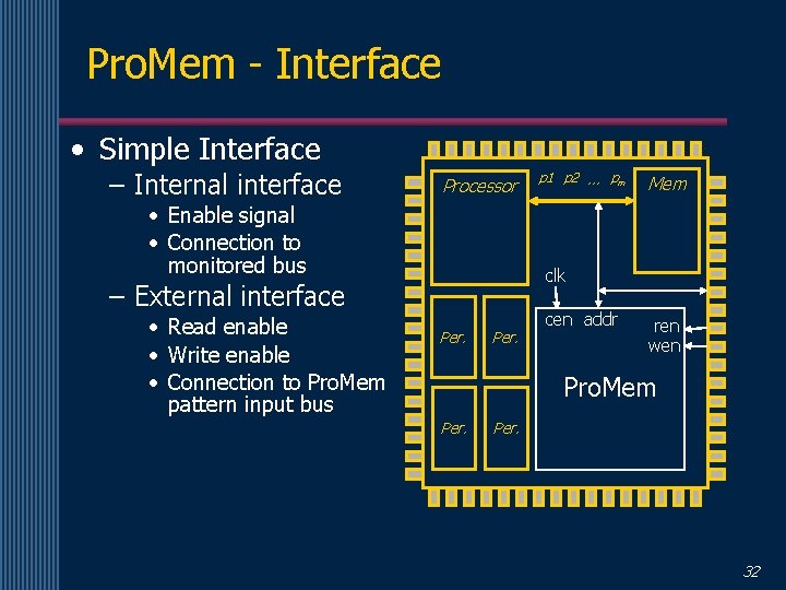 Pro. Mem - Interface • Simple Interface – Internal interface Processor • Enable signal