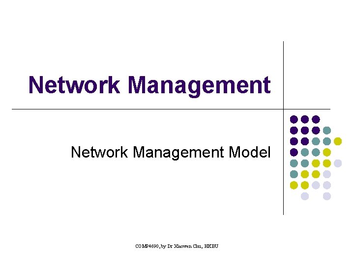 Network Management Model COMP 4690, by Dr Xiaowen Chu, HKBU 