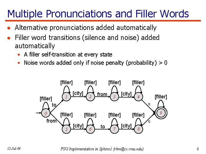 Multiple Pronunciations and Filler Words · Alternative pronunciations added automatically · Filler word transitions