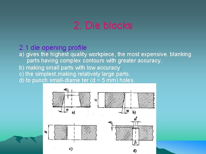 2. Die blocks 2. 1 die opening profile a) gives the highest quality workpiece,