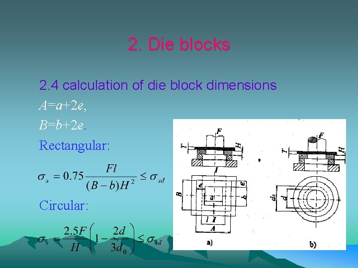 2. Die blocks 2. 4 calculation of die block dimensions A=a+2 e, B=b+2 e.